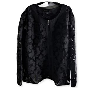 Colleen Lopez Black Long Sleeve Lace Zip-up Jacket